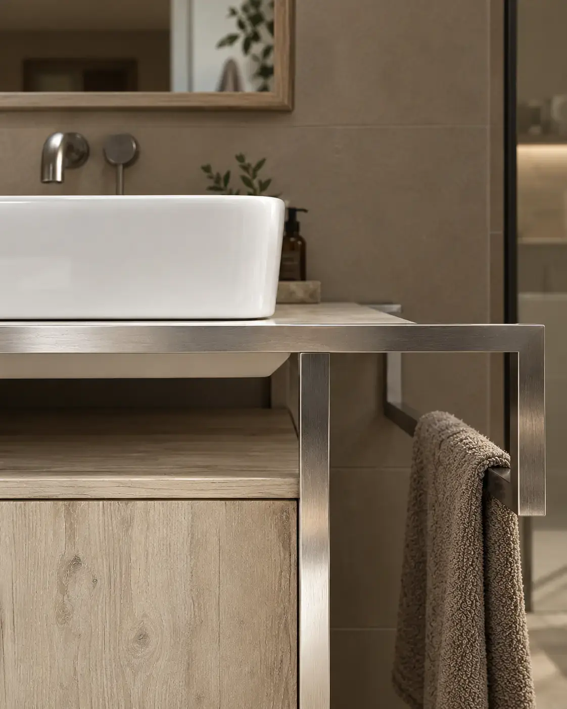 Meuble salle de bains en bois massif 185 cm, double vasque, Atelier