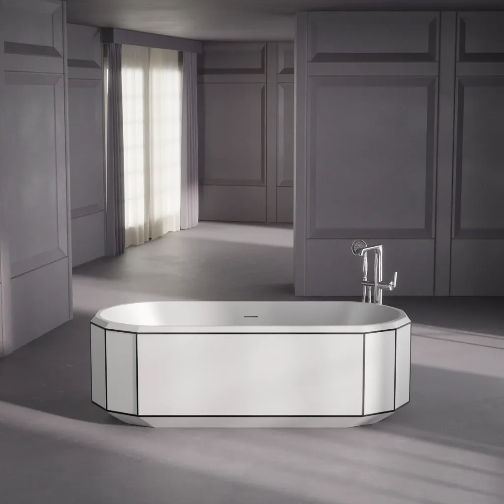  Baignoire îlot Blanc mat et liseret noir 170X75 Art Deco