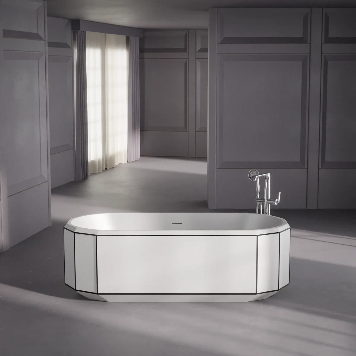  Baignoire îlot Blanc mat et liseret noir 170X75 Art Deco