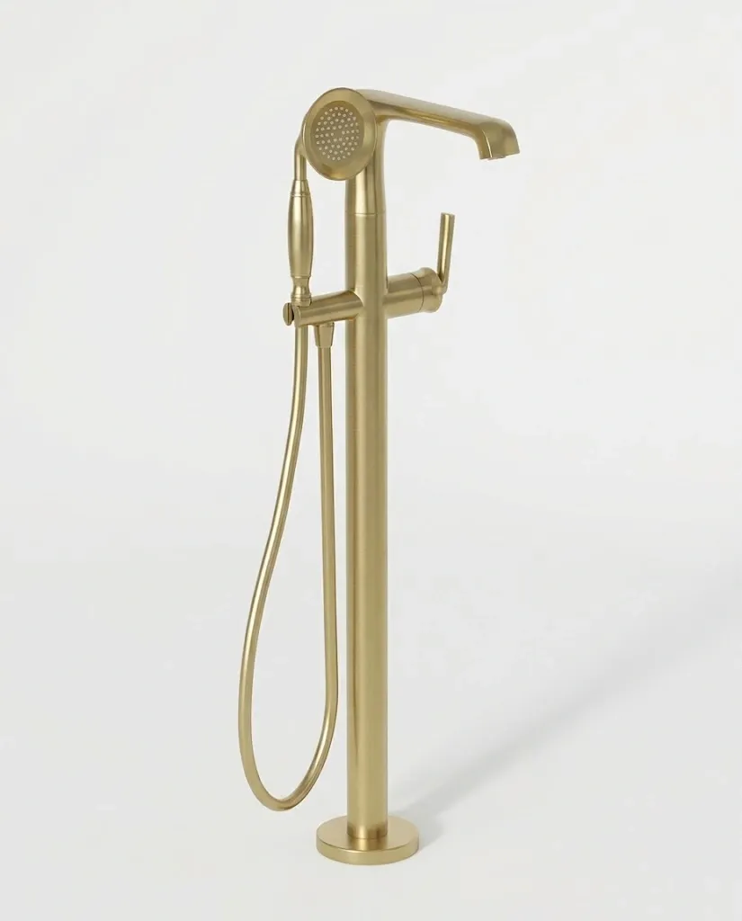 Robinet mitigeur de bain au sol, doré brossé, Art Déco