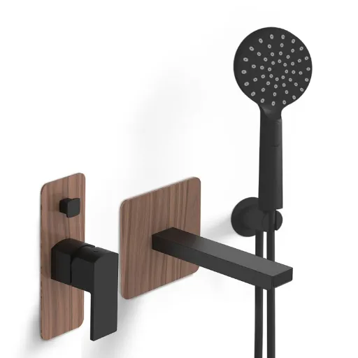 Pack mitigeur bain-douche à encastrer, noir finition aspect bois, Infinity Elements.webp