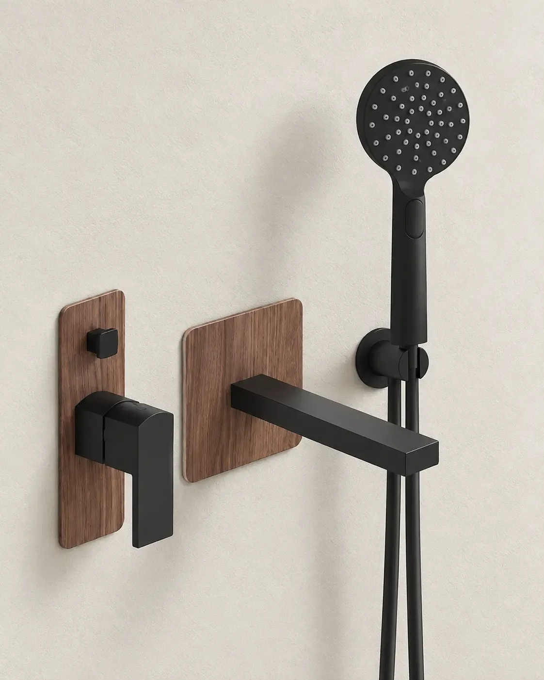 Pack mitigeur bain-douche à encastrer, noir finition aspect bois, Infinity Elements.webp