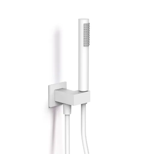 Set de douche blanc avec douchette, flexible et prise d'eau - Infinity.webp