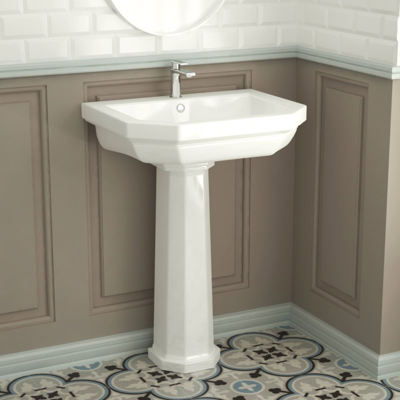 Lavabo colonne en céramique monotrou, 58 cm, 1920