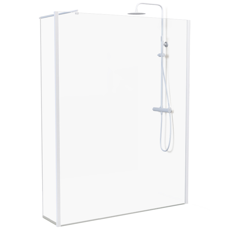 Paroi fixe 60 à 160 cm + volet 30 cm, profilé blanc mat, Altea