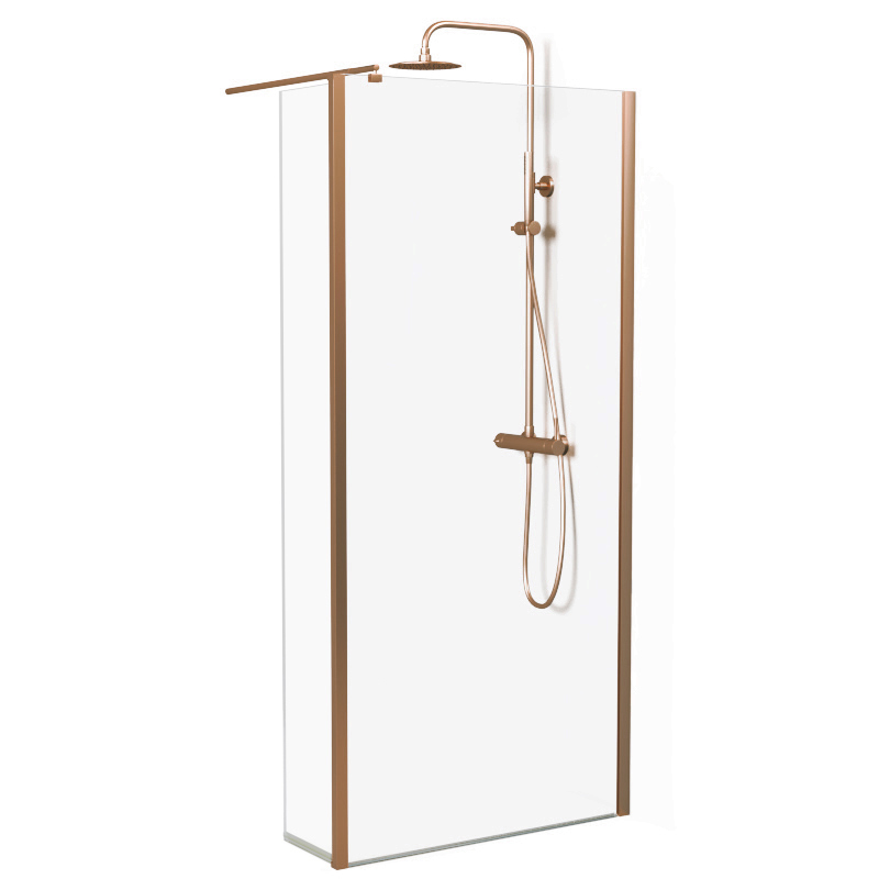Paroi fixe 60 à 160 cm + volet 30 cm, profilé doré rose brossé, Altea