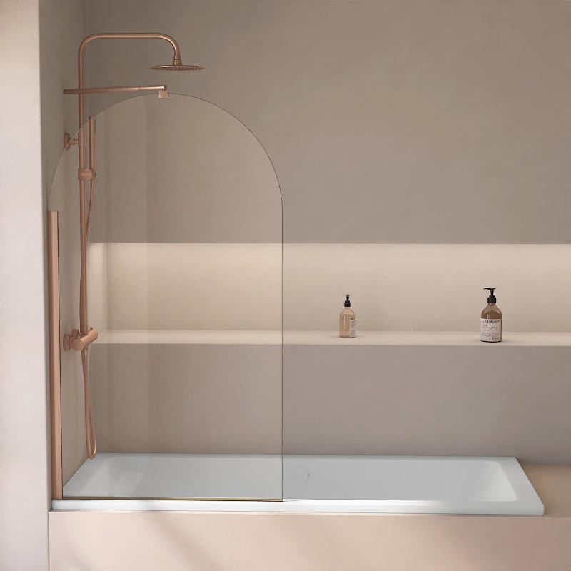 Pare-baignoire arrondi fixe 80x140 cm, profilé doré rose brossé, Altea Round