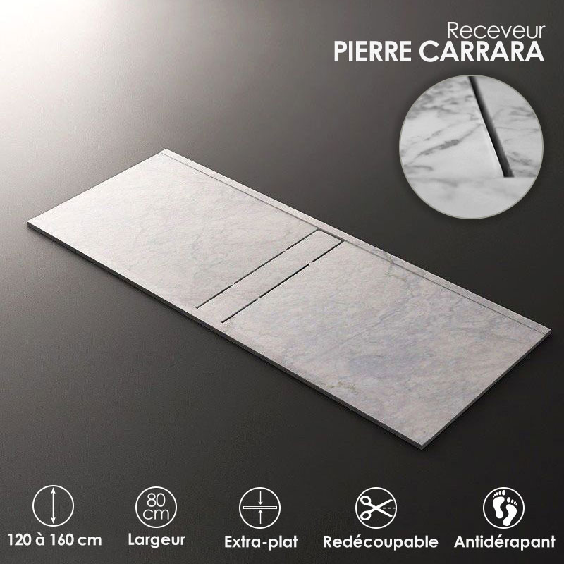 Receveur De Douche, pierre Carrara, 80x120, 140 ou 160 cm, Apolo central