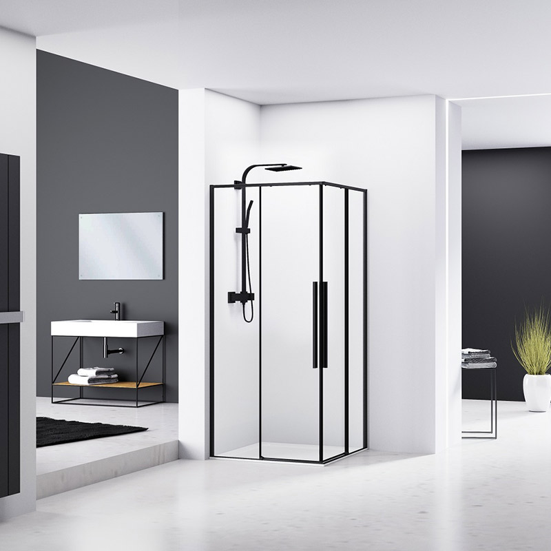 Cabine de douche coulissante de 100x100 cm, noir mat, Arena Black
