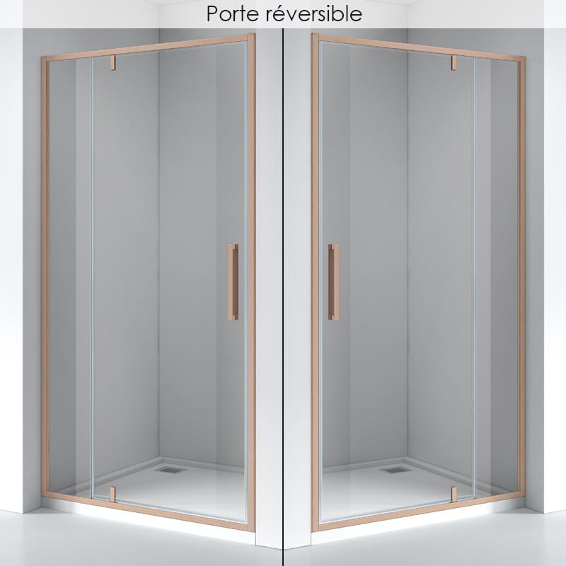 Porte de douche pivotante + fixe, Sur mesure de 93 à 165,4 cm, Doré Rose Brossé, Arena
