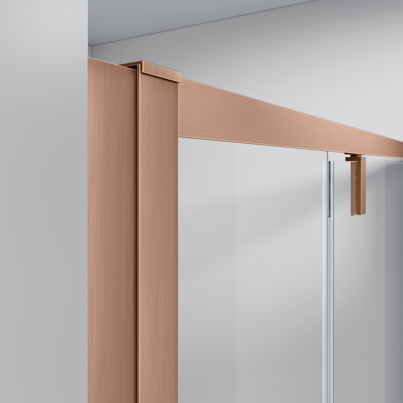 Porte de douche pivotante + fixe, Sur mesure de 93 à 165,4 cm, Doré Rose Brossé, Arena