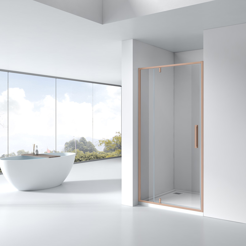 Porte de douche pivotante + fixe, Sur mesure de 93 à 165,4 cm, Doré Rose Brossé, Arena