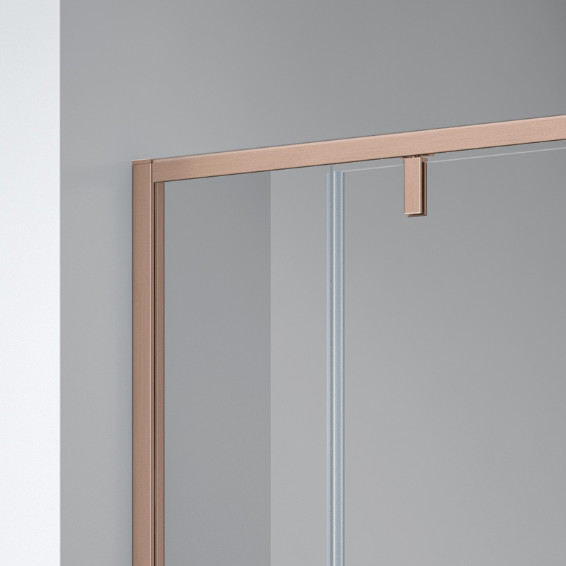 Porte de douche pivotante + fixe, Sur mesure de 93 à 165,4 cm, Doré Rose Brossé, Arena