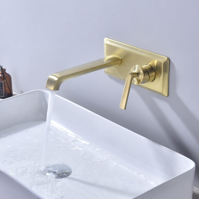 Mitigeur lavabo mural doré brossé, Art Déco
