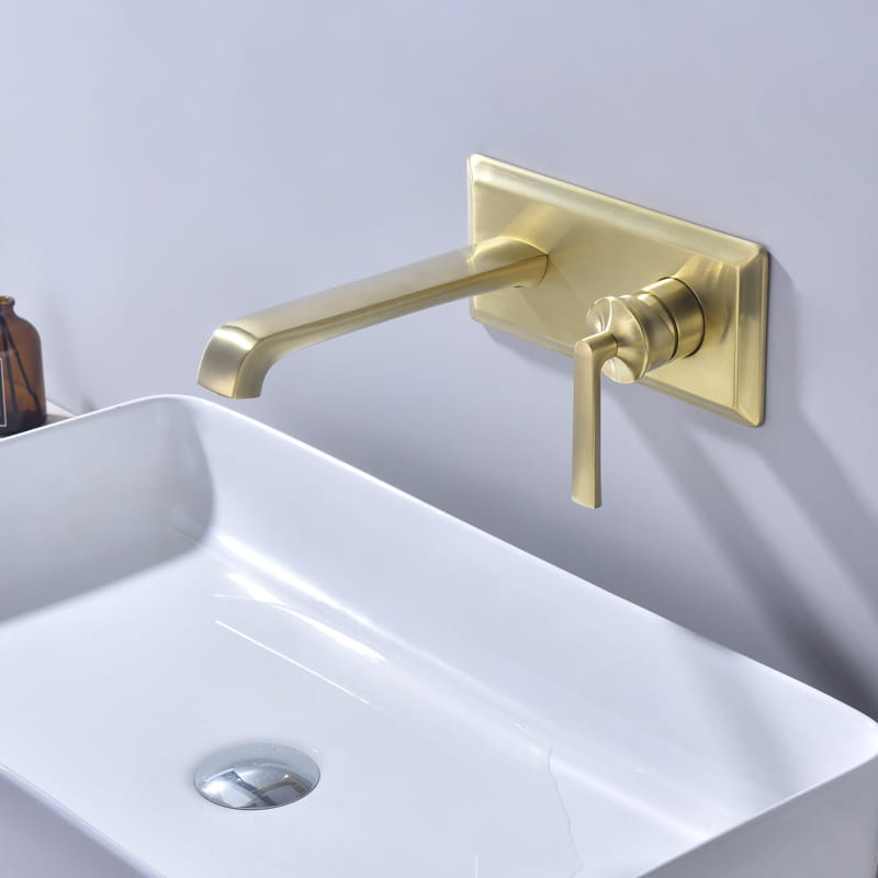 Mitigeur lavabo mural doré brossé, Art Déco
