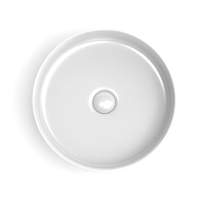 Vasque à poser céramique ronde 39,4x11,5 cm, blanc brillant, Art