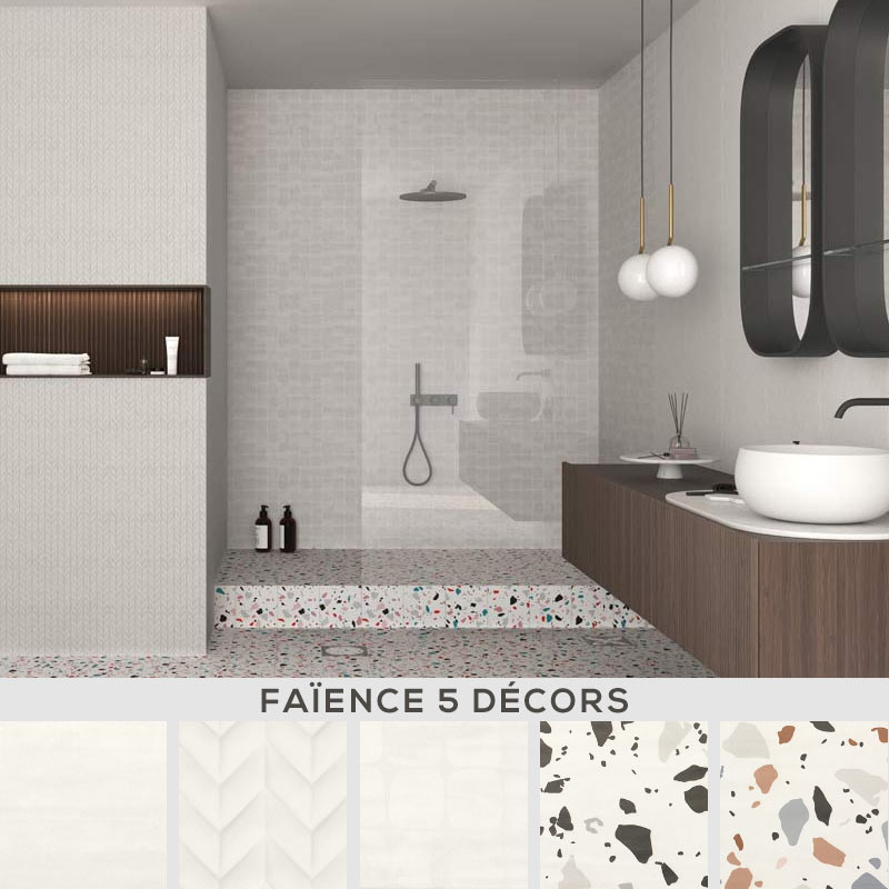 Faience 20x50 uni et motifs, Arts White