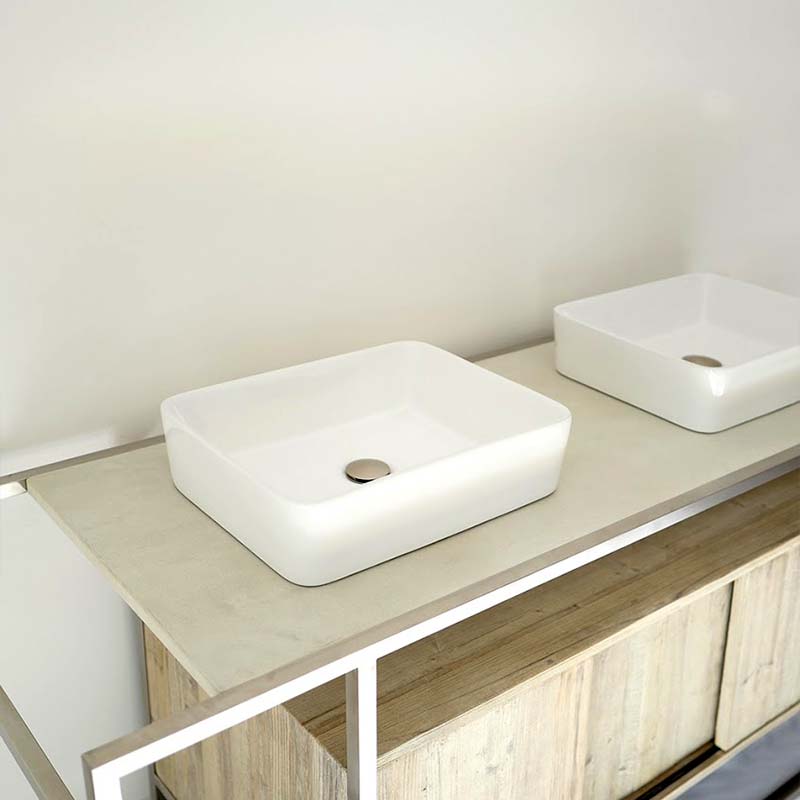 Meuble salle de bains en bois massif 185 cm, double vasque, Atelier