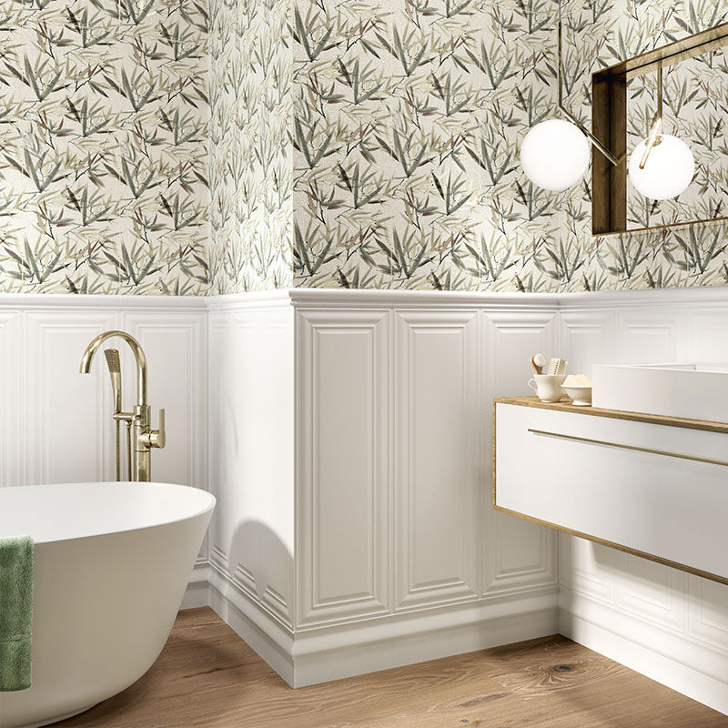 Carrelage mur moulures aspect boiserie, 30x90 cm, Blanc Mat 