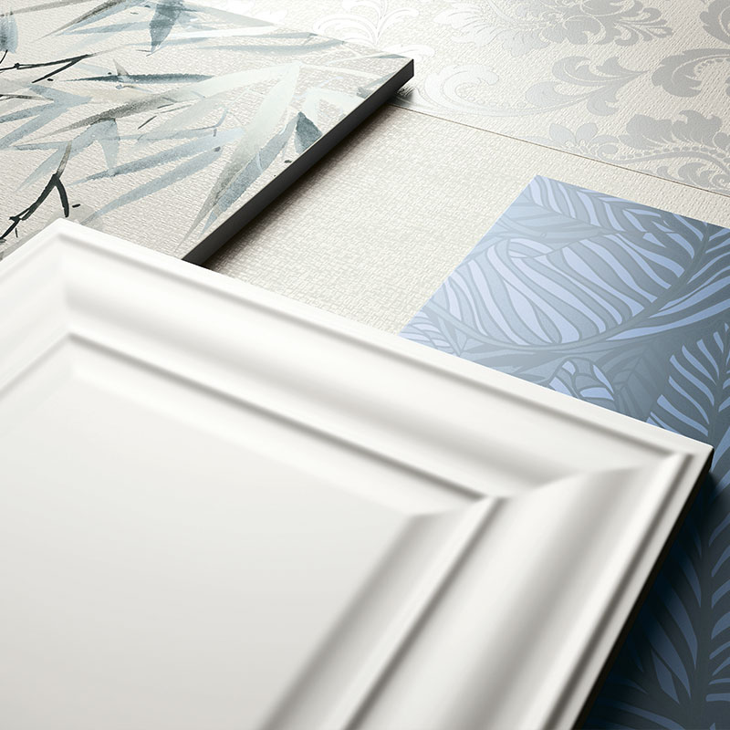 Carrelage mur moulures aspect boiserie, 30x90 cm, Blanc Mat 