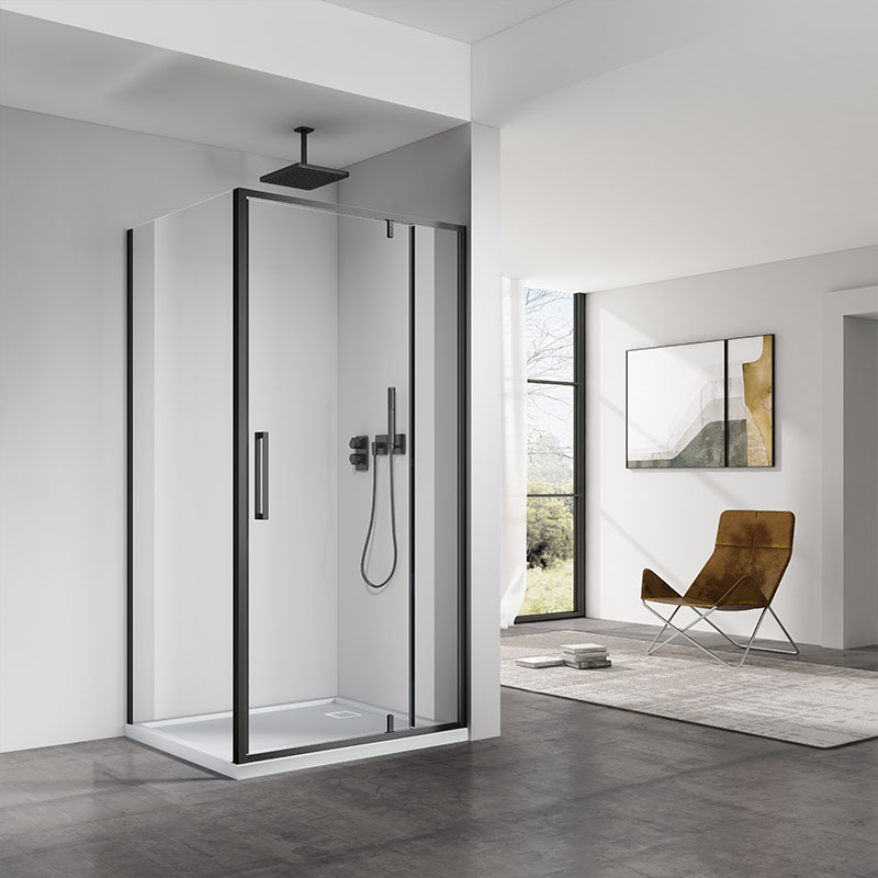 Cabine de douche pivotante 120 ou 140 x 70, 80, 90 ou 100 cm, noir mat, Arena