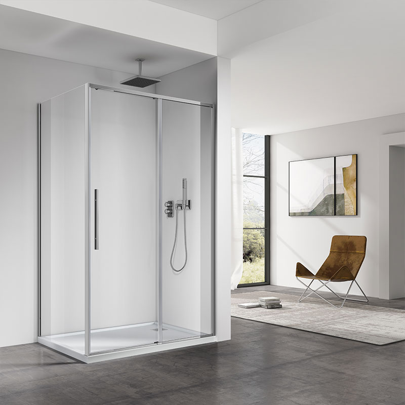Cabine de douche retour fixe 90 coulissante, chromé, Arena