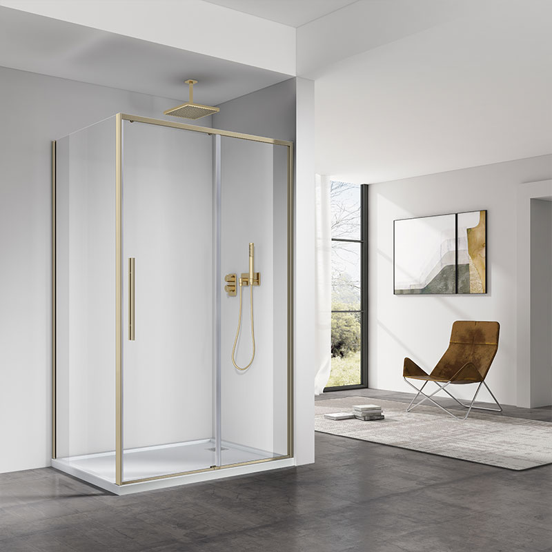 Cabine de douche coulissante 100,120 ou 140 cm, doré brossé, Arena