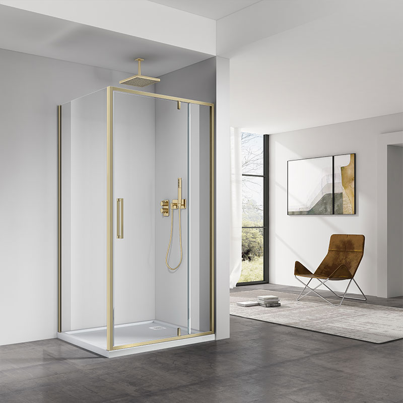 Cabine de douche pivotante 120 ou 140 x 70, 80, 90 ou 100 cm, doré brossé, Arena