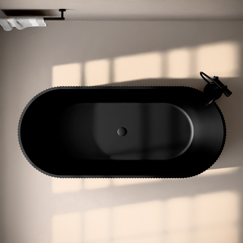 Baignoire Ilot Cannelé, 170x80 cm, LED, Acrylique Noir Mat, Caldera