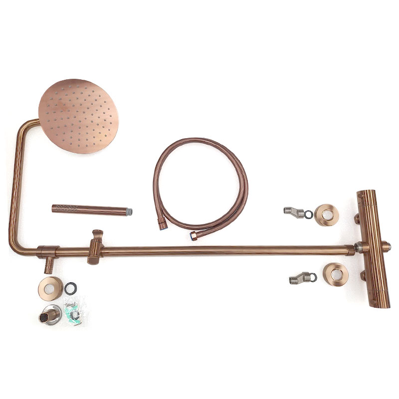 Colonne de douche avec mitigeur thermostatique, Ø25cm, doré rose brossé, Châtelet