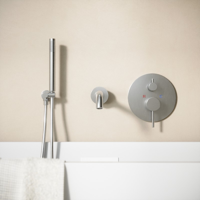 Pack mitigeur bain-douche à encastrer, inox brossé, 2 sorties, Châtelet