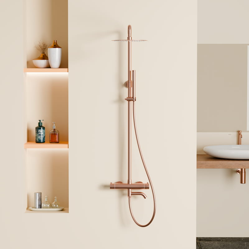 Colonne bain-douche avec mitigeur thermostatique, Ø25cm, doré rose brossé, Châtelet III