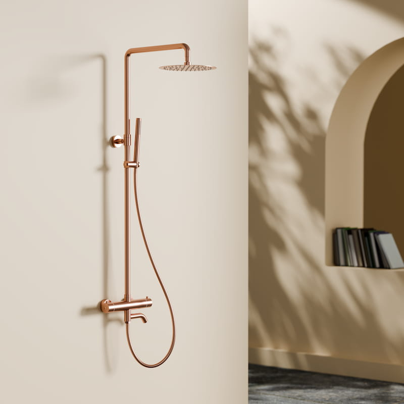 Colonne bain-douche avec mitigeur thermostatique, Ø25cm, doré rose brossé, Châtelet III