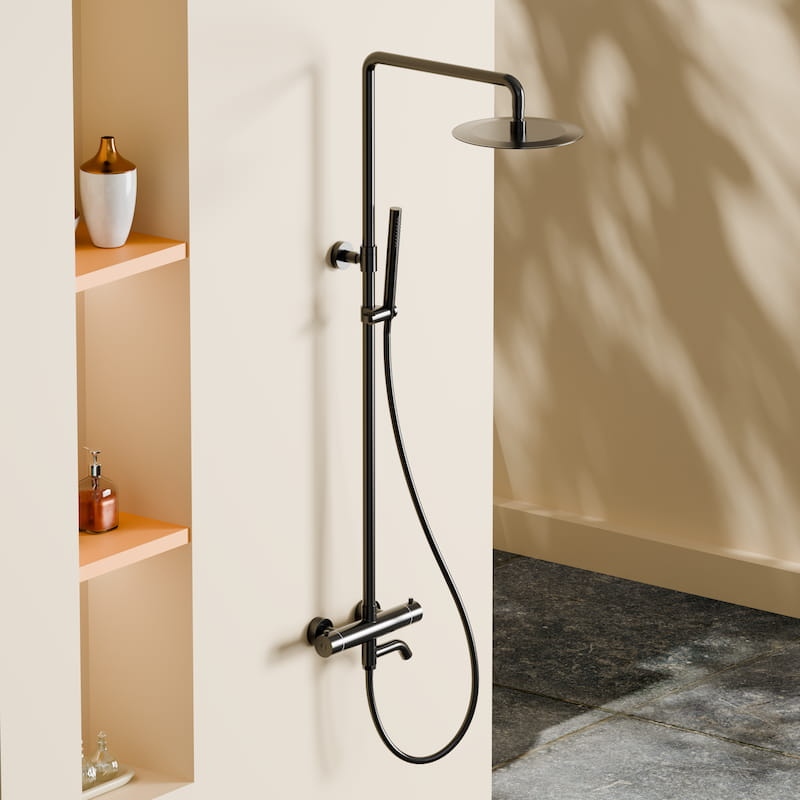 Colonne bain-douche avec mitigeur thermostatique, Ø25cm, noir bross, Châtelet III