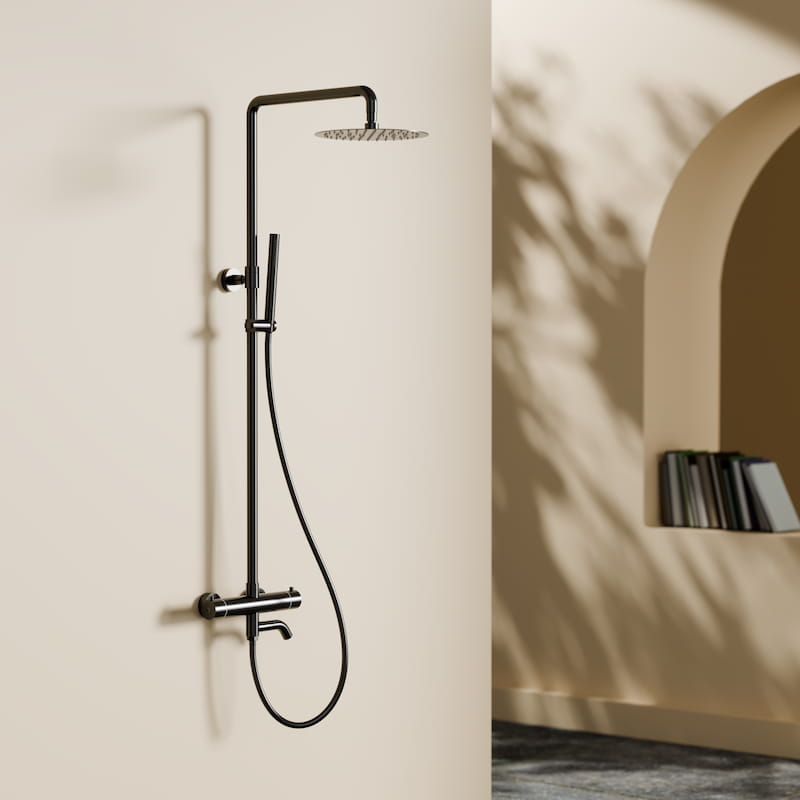 Colonne bain-douche avec mitigeur thermostatique, Ø25cm, noir bross, Châtelet III
