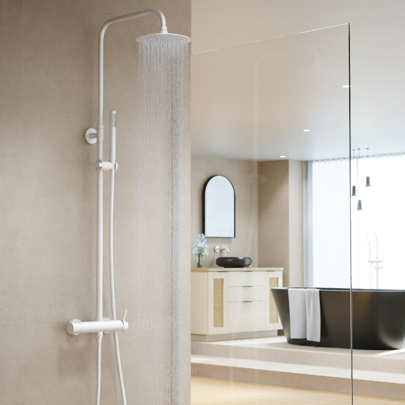 Colonne de douche avec mitigeur mécanique, Ø25cm, blanc mat, Châtelet III
