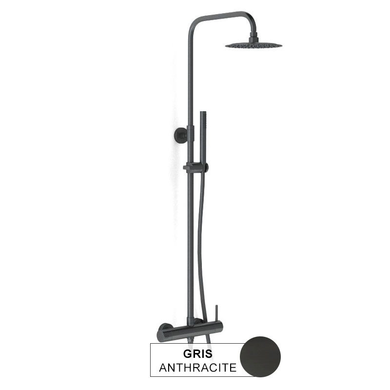 Colonne de douche mitigeur en inox gris anthracite, Châtelet III