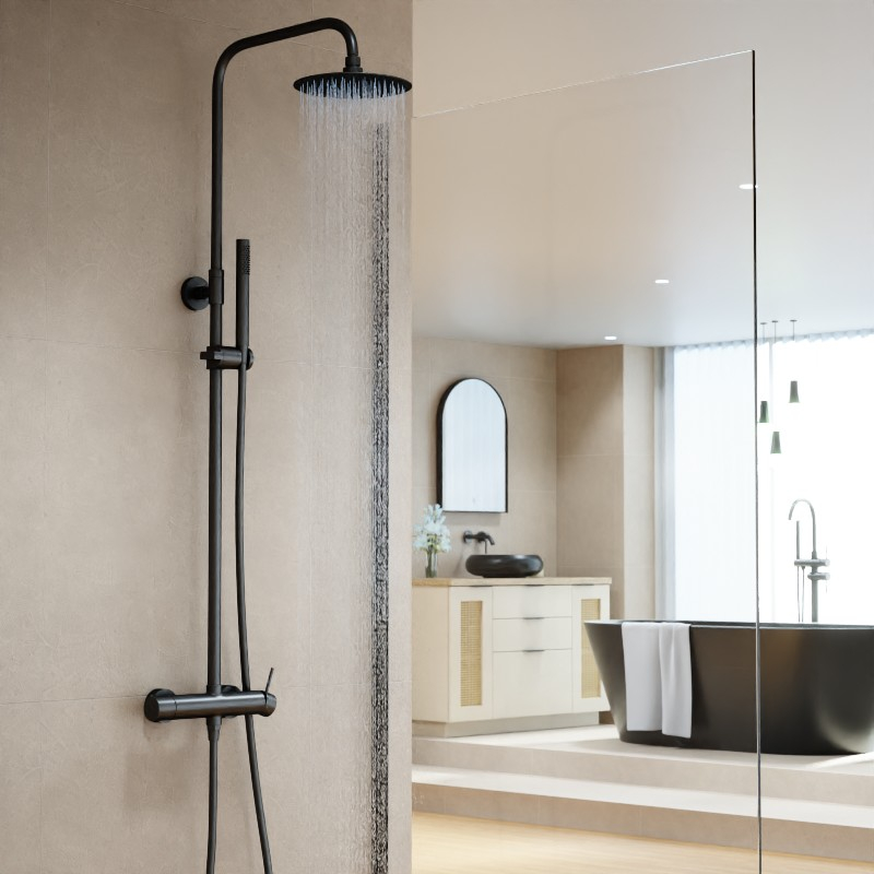 Colonne de douche avec mitigeur mécanique Ø25cm, noir brossé, Châtelet III