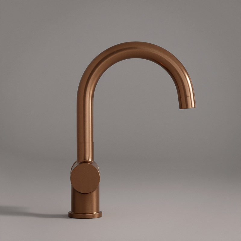 Robinet mitigeur lavabo col de cygne doré rose brossé, Châtelet