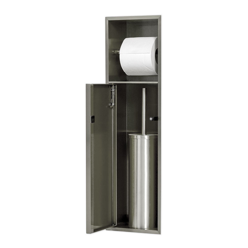 Niche murale porte-rouleau + porte-balayette, 60x17 cm, inox brossé, Châtelet