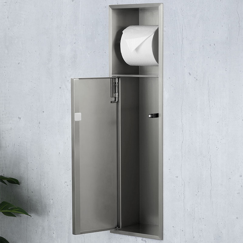 Niche murale porte-rouleau + porte-balayette, 60x17 cm, inox brossé, Châtelet