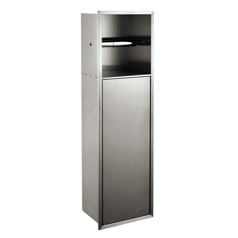 Niche murale porte-rouleau + porte-balayette, 60x17 cm, inox brossé, Châtelet