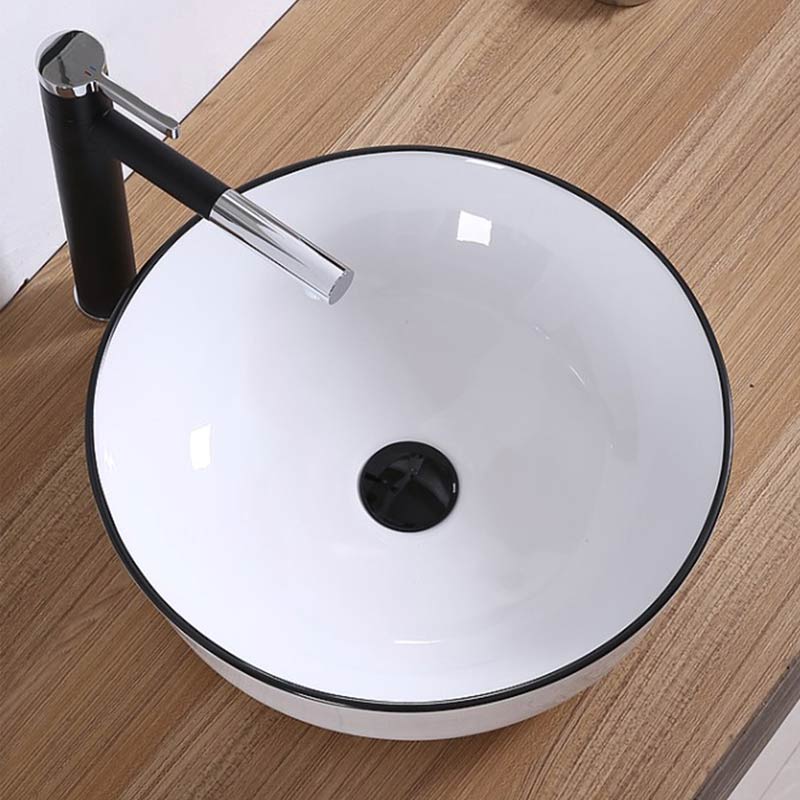 Vasque à poser Ø41 cm, en céramique, blanc et liseré noir - Chic