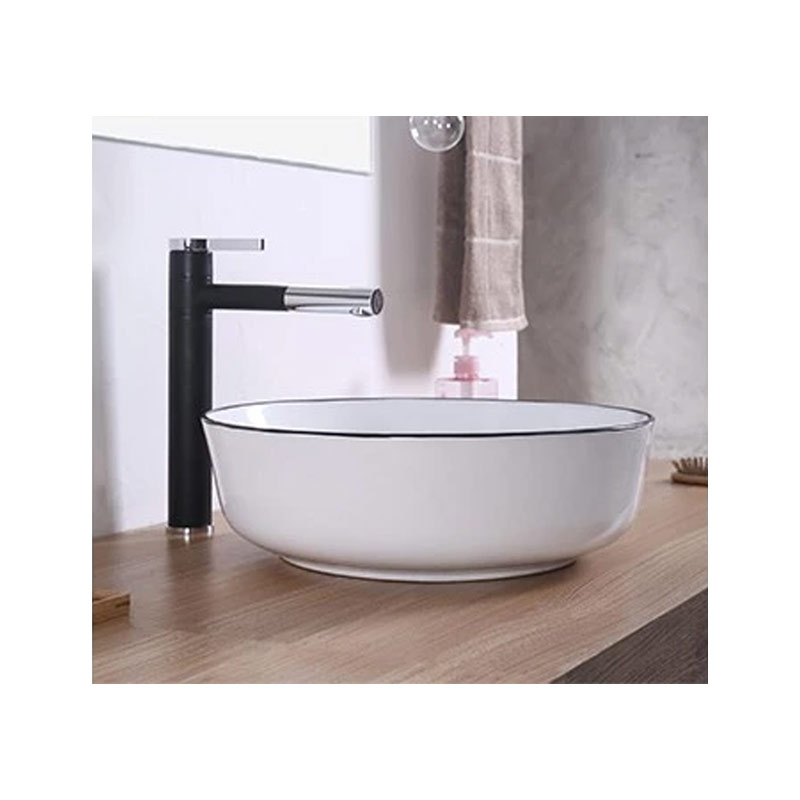 Vasque à poser Ø41 cm, en céramique, blanc et liseré noir - Chic