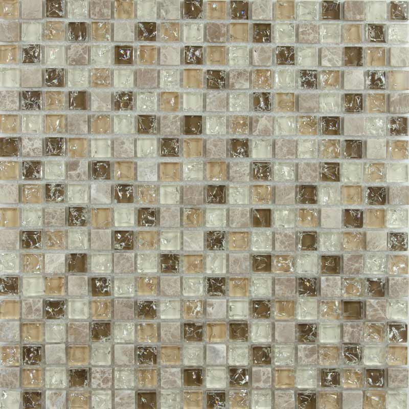 Mosaïque verre et cristal taupe, 30,5x30,5 cm, City Mix Brown