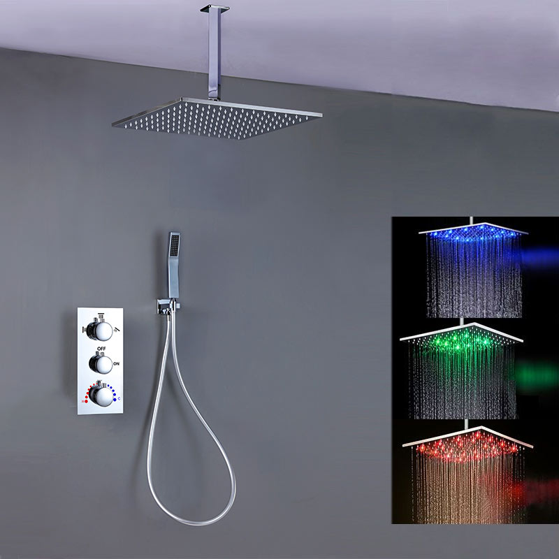 Composition de douche thermostatique, ciel de pluie 40x40 cm avec chromothérapie, Chrome, Colours