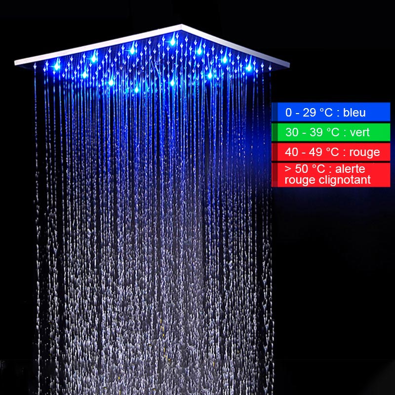 Composition de douche thermostatique, ciel de pluie 40x40 cm avec chromothérapie, Noir, Colours