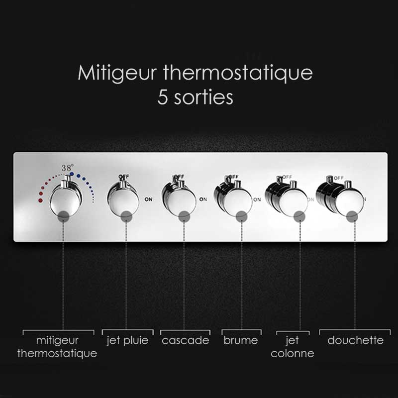 Composition de douche thermostatique, ciel de pluie 70x38 cm, Colours
