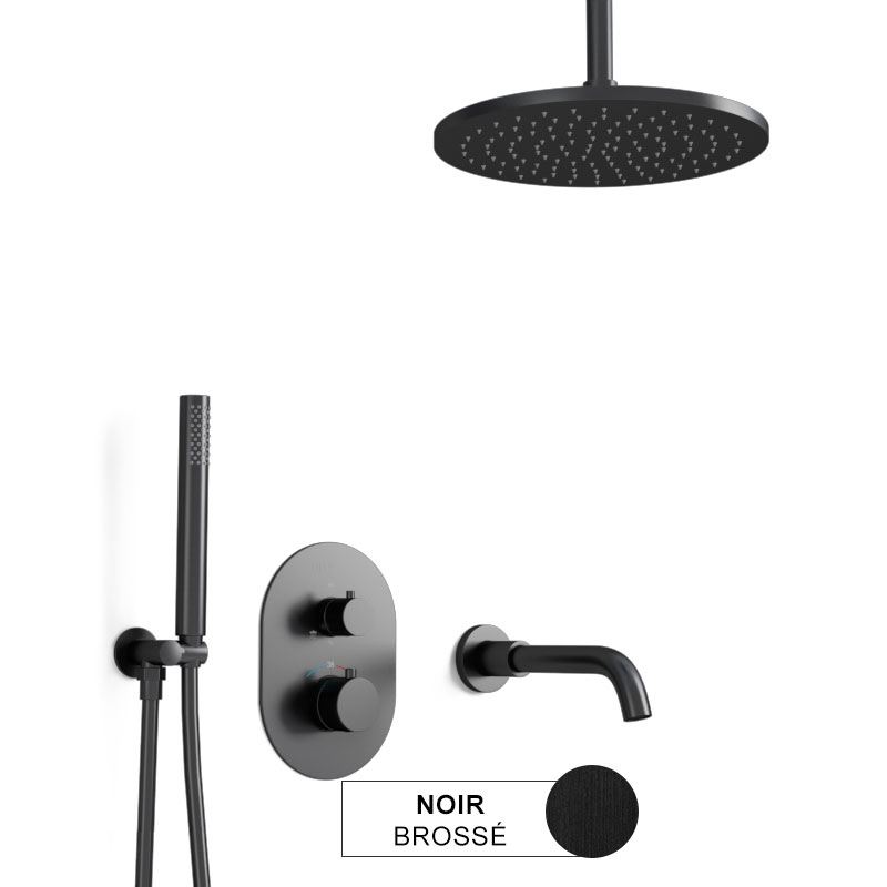 Composition mitigeur bain-douche thermostatique encastré noir brossé, Châtelet