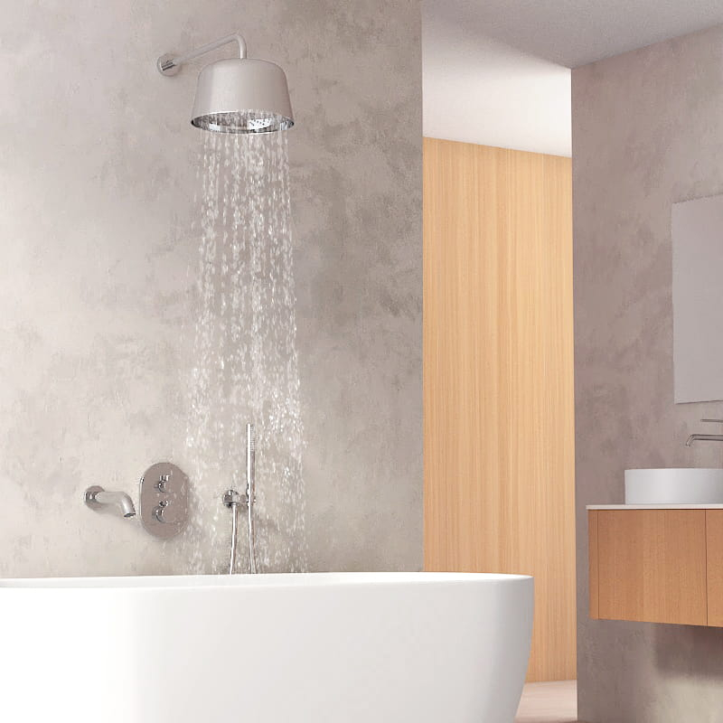 Composition bain douche thermostatique encastrée, chrome, Châtelet